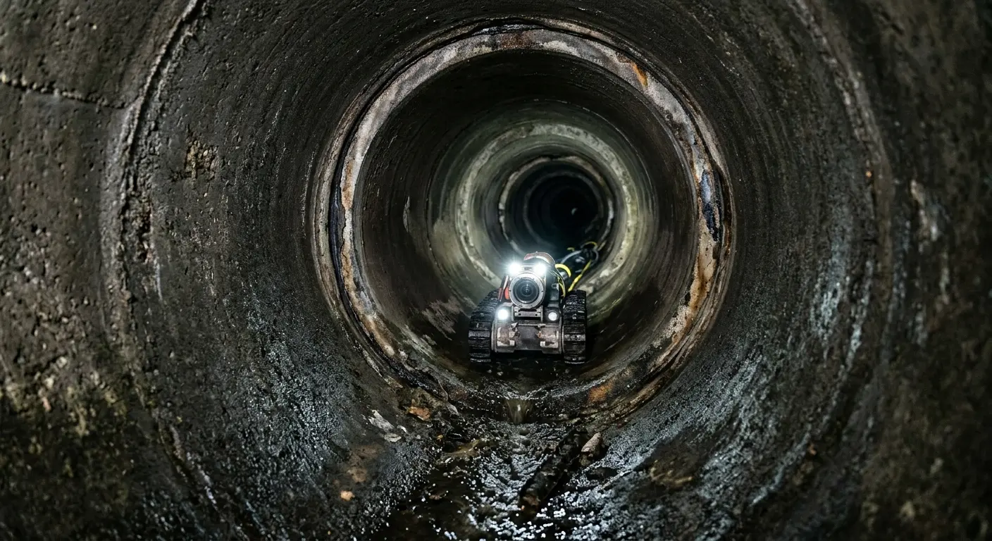 Robotic sewer camera inspecting pipe interior for Sewer Line Cleaning in Converse