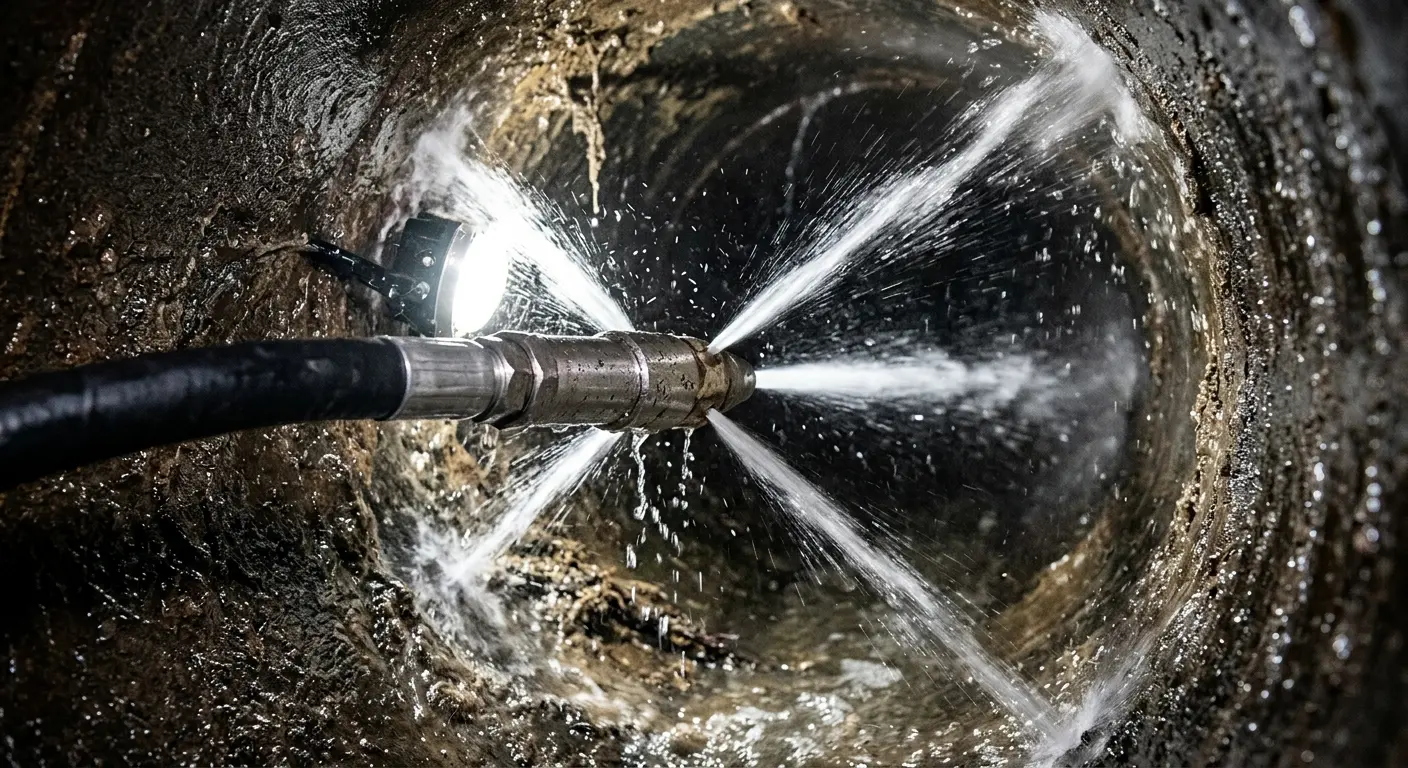 High-pressure hydro jetting nozzle cleaning sewer pipe for Sewer Cleanout in Converse